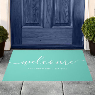 Modern Calligraphy Script Welcome Family Name Doormat