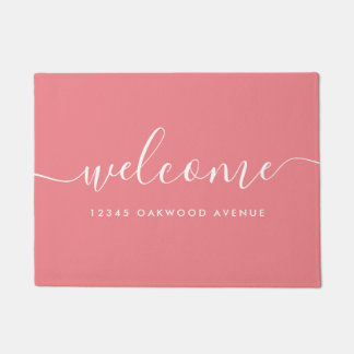 Modern Calligraphy Script Welcome Street Address Doormat