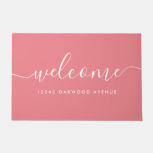 Modern Calligraphy Script Welcome Street Address Doormat