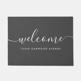 Modern Calligraphy Script Welcome Street Address Doormat