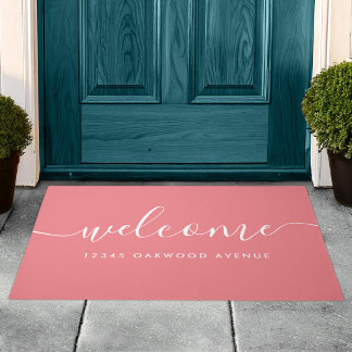 Modern Calligraphy Script Welcome Street Address Doormat