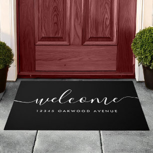 Modern Calligraphy Script Welcome Street Address Doormat