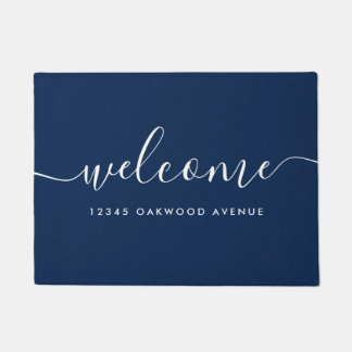 Modern Calligraphy Script Welcome Street Address Doormat