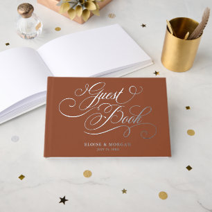 Modern calligraphy  Silver Terracotta boho wedding Guest Book