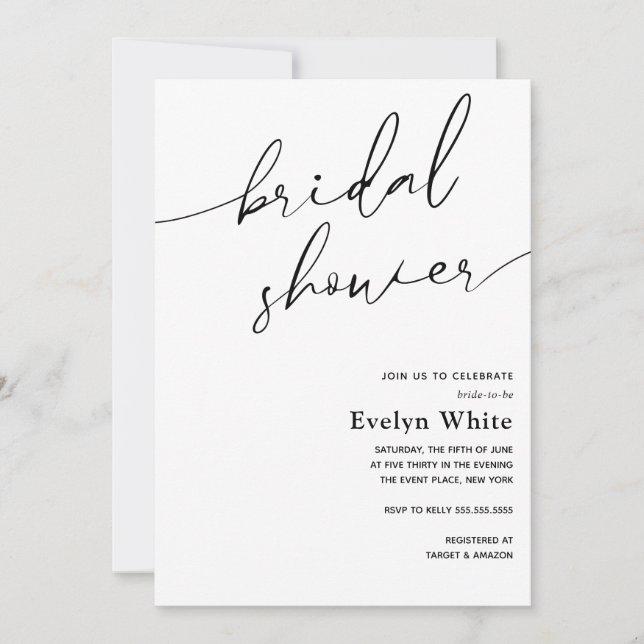 Modern Calligraphy Simple Bridal Shower invitation (Front)