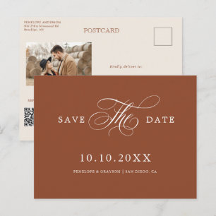 Modern Calligraphy Terracotta Boho Save the Date Postcard