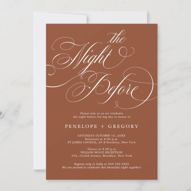 Modern calligraphy terracotta the night before invitation (Front)