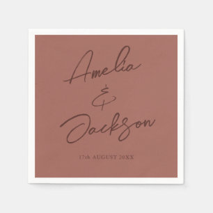 Modern Calligraphy Terracotta Wedding Napkin