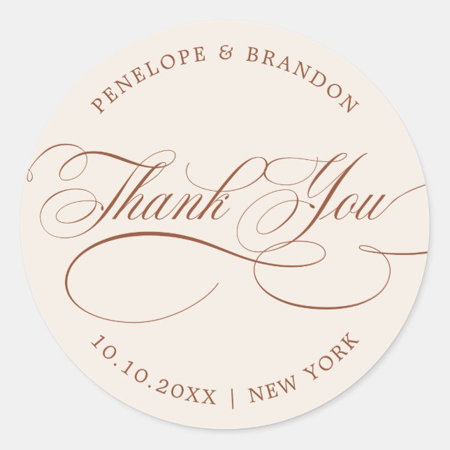 Modern calligraphy Terracotta wedding thank you Classic Round Sticker (Front)