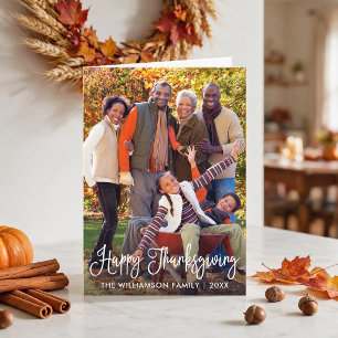 Modern Calligraphy Thanksgiving Photo Folded Holiday Card