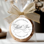 Modern calligraphy timeles black wedding thank you classic round sticker<br><div class="desc">A timeless and elegant wedding thank you sticker featuring refined calligraphy script on a classic background,  perfect for a formal and sophisticated wedding celebration. For customization or additional products featuring this design,  please feel free to contact me.</div>