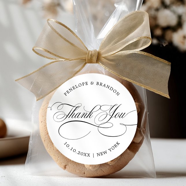 Modern calligraphy timeles black wedding thank you classic round sticker (Modern calligraphy timeless black wedding thank you classic round sticker)