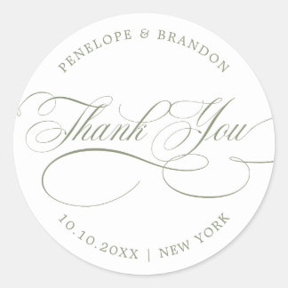 Modern calligraphy timeles Sage Green thank you Classic Round Sticker