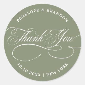Modern calligraphy timeles Sage Green thank you Classic Round Sticker