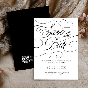 Modern calligraphy timeless Black QR code wedding Save The Date