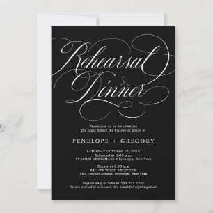Modern calligraphy timeless Black Rehearsal Dinner Invitation