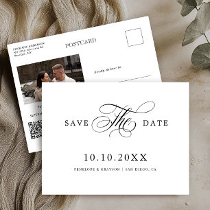 Modern calligraphy timeless Black Save the Date Postcard