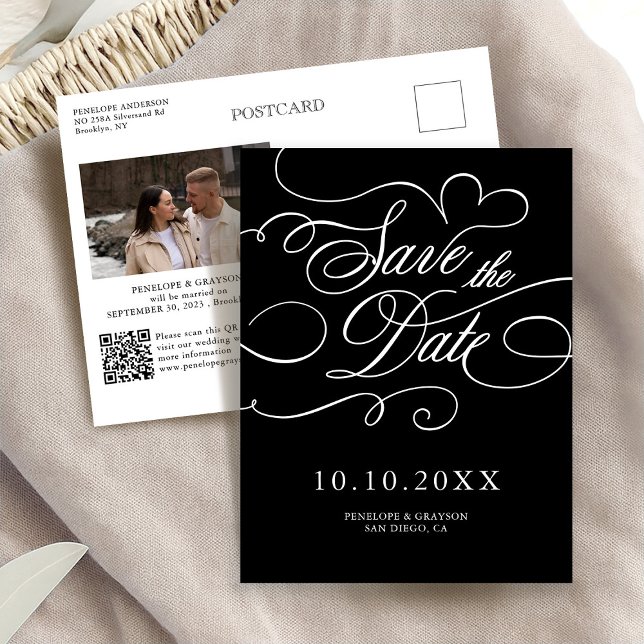 Modern calligraphy timeless black  Save the Date Postcard (Modern calligraphy timeless black Save the Date Postcard)