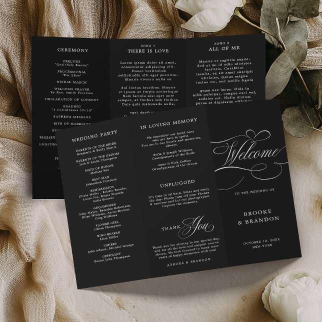 Modern calligraphy timeless black  wedding Program (Modern calligraphy timeless black and white wedding Program)
