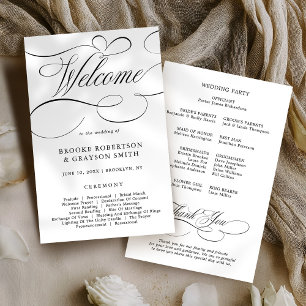Modern calligraphy timeless Black  Wedding Program