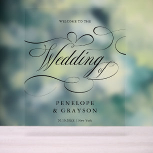 Modern calligraphy timeless black Wedding Welcome Acrylic Sign