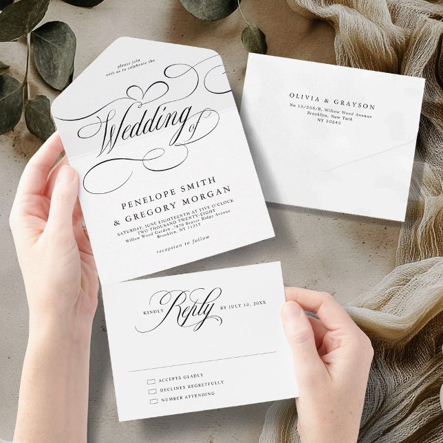 Modern calligraphy timeless Black white wedding All In One Invitation (Modern calligraphy timeless Black white wedding All In One Invitation)