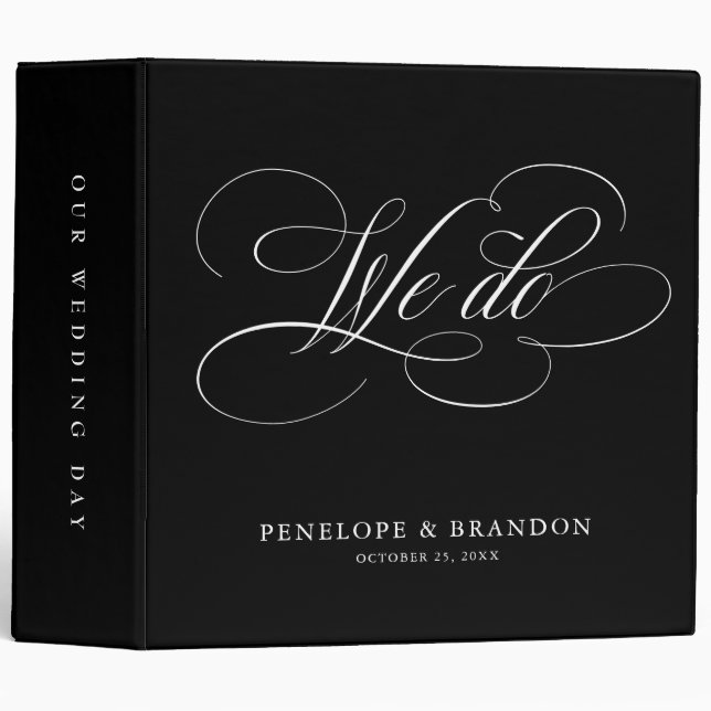 Modern calligraphy timeless black & white wedding binder (Front/Spine)
