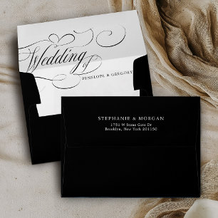 Modern calligraphy timeless black & white wedding envelope