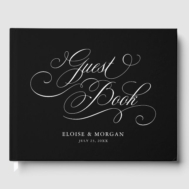 Modern calligraphy timeless Black & white wedding Guest Book (Front)