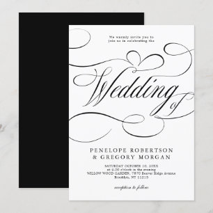 Modern calligraphy timeless Black white wedding Invitation