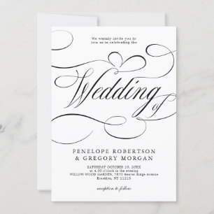 Modern calligraphy timeless Black white wedding Invitation