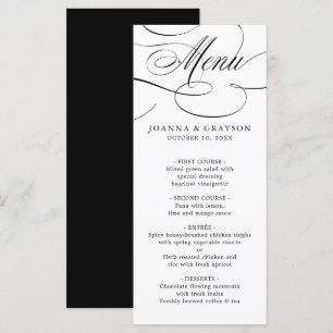 Modern calligraphy timeless black white wedding menu