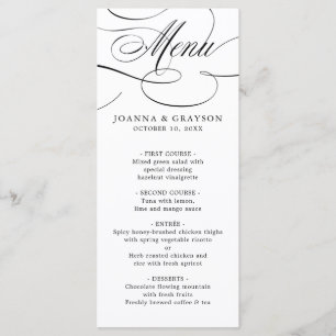 Modern calligraphy timeless black white wedding menu