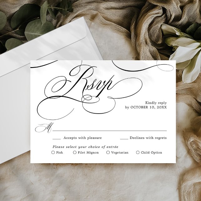 Modern calligraphy timeless Black & white wedding RSVP Card (Modern calligraphy timeless Black & white wedding RSVP Card)
