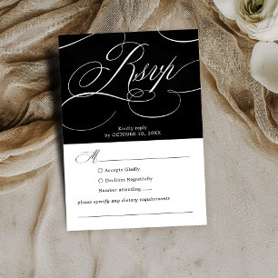 Modern calligraphy timeless Black white wedding RSVP Card