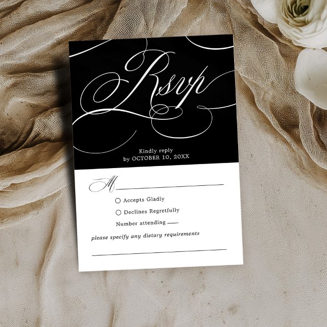 Modern calligraphy timeless Black white wedding RSVP Card (Modern calligraphy timeless Black white wedding RSVP Card)