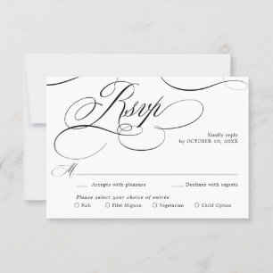 Modern calligraphy timeless Black & white wedding RSVP Card
