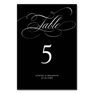 Modern calligraphy timeless black & white wedding table number