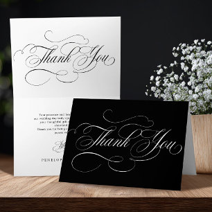 Modern calligraphy timeless black & white wedding thank you card