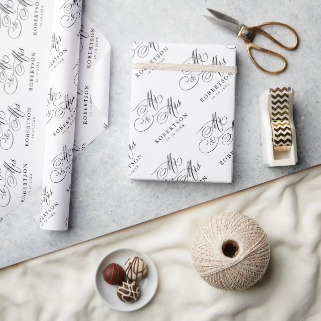 Modern calligraphy timeless black & white wedding wrapping paper (Crafts)