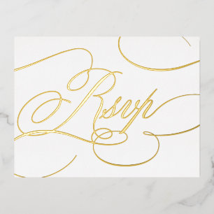 Modern calligraphy timeless gold and white RSVP Foil Holiday Postcard