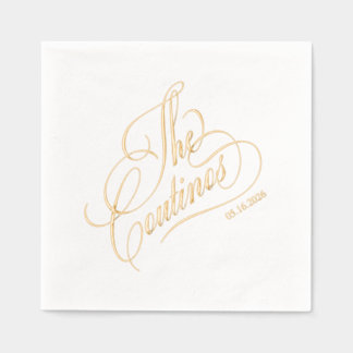 Modern calligraphy timeless gold and white wedding foil napkins
