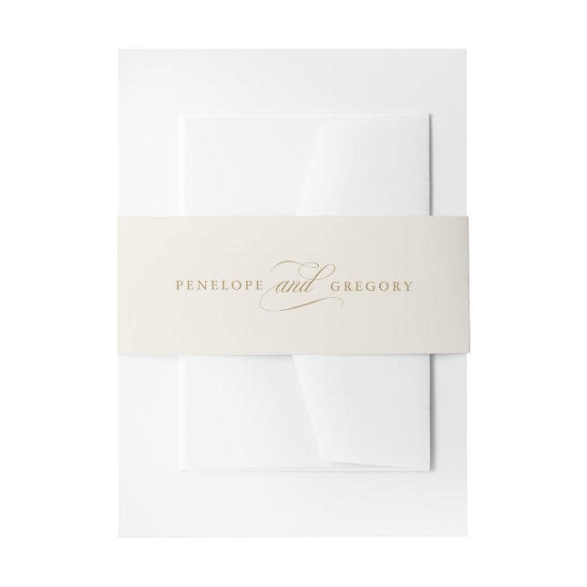 Modern calligraphy timeless gold and white wedding invitation belly band (Front Example)
