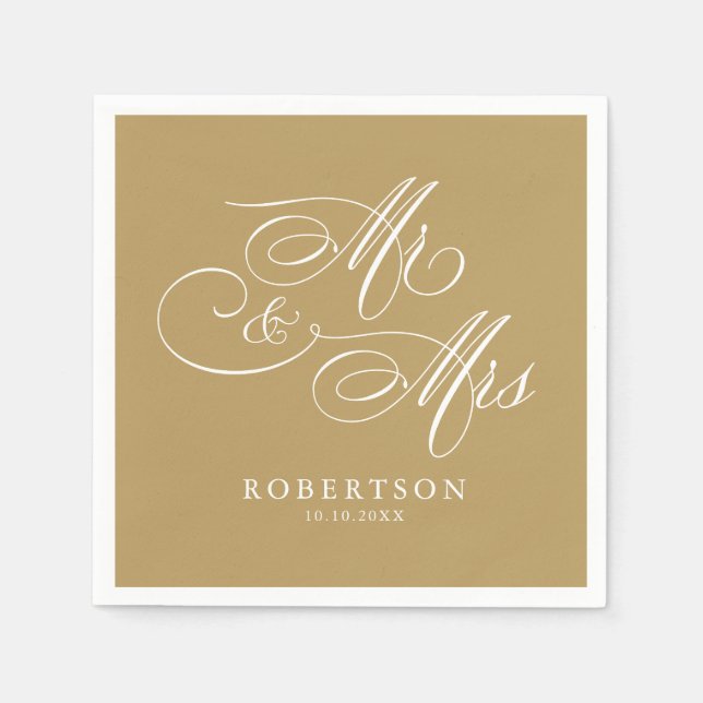 Modern calligraphy timeless gold and white wedding napkin (Front)