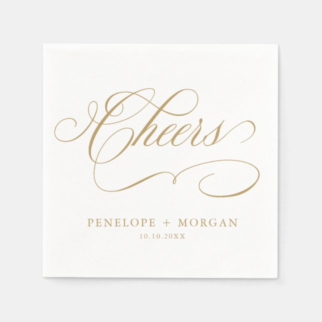 Modern calligraphy timeless gold and white wedding napkin (Front)
