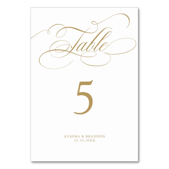 Modern calligraphy timeless gold and white wedding table number (Front)