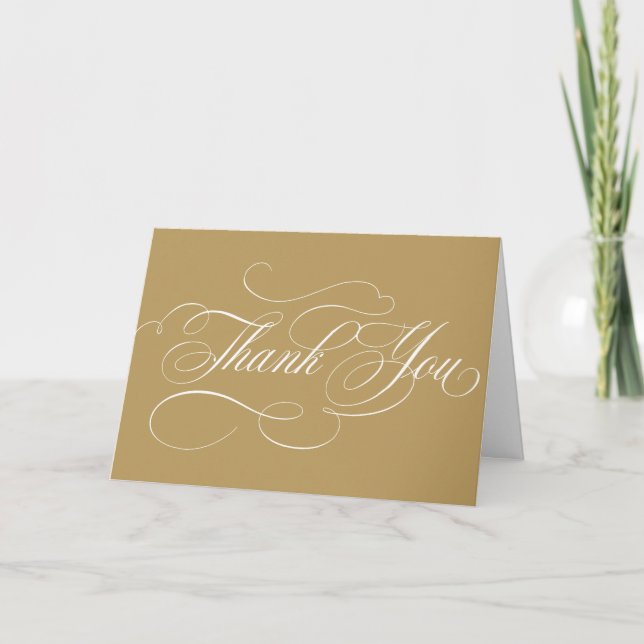 Modern calligraphy timeless gold and white wedding thank you card (Front)