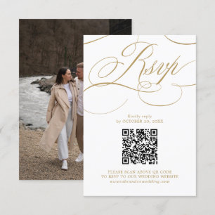 Modern calligraphy timeless gold QR code Photo RSVP Card