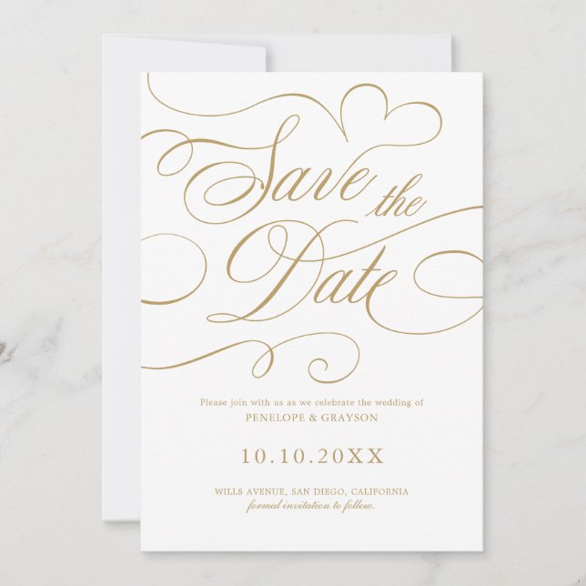 Modern calligraphy timeless gold QR code wedding Save The Date (Front)