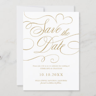 Modern calligraphy timeless gold QR code wedding Save The Date
